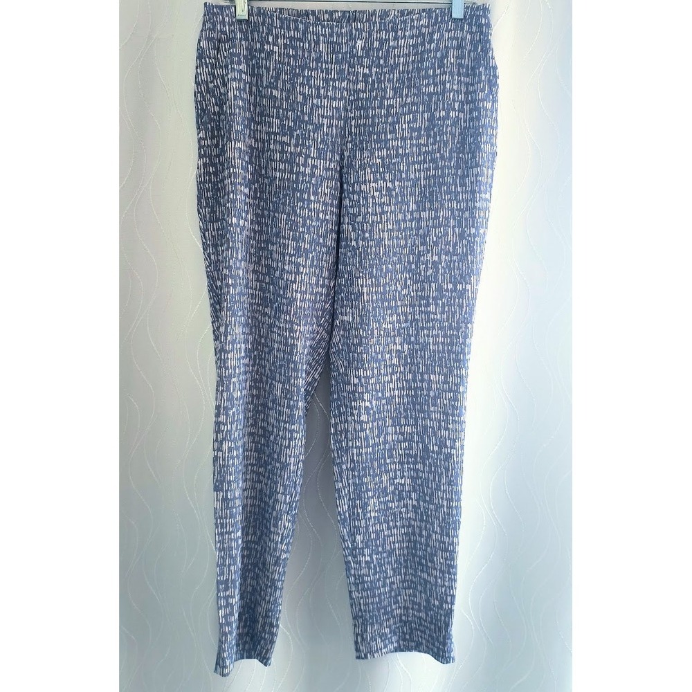 NIC+ZOE Womens Blue White Abstract Dash‎ Print Elastic Waist Ankle Pants Size 4